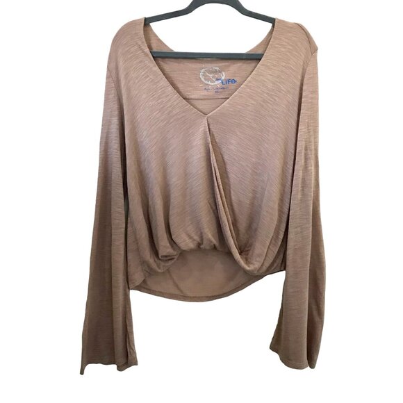 Revolve‎ Blue Life Modal Neutral Brown Bell Sleeve Faux Wrap Hayley Top. Size XS - Picture 1 of 14